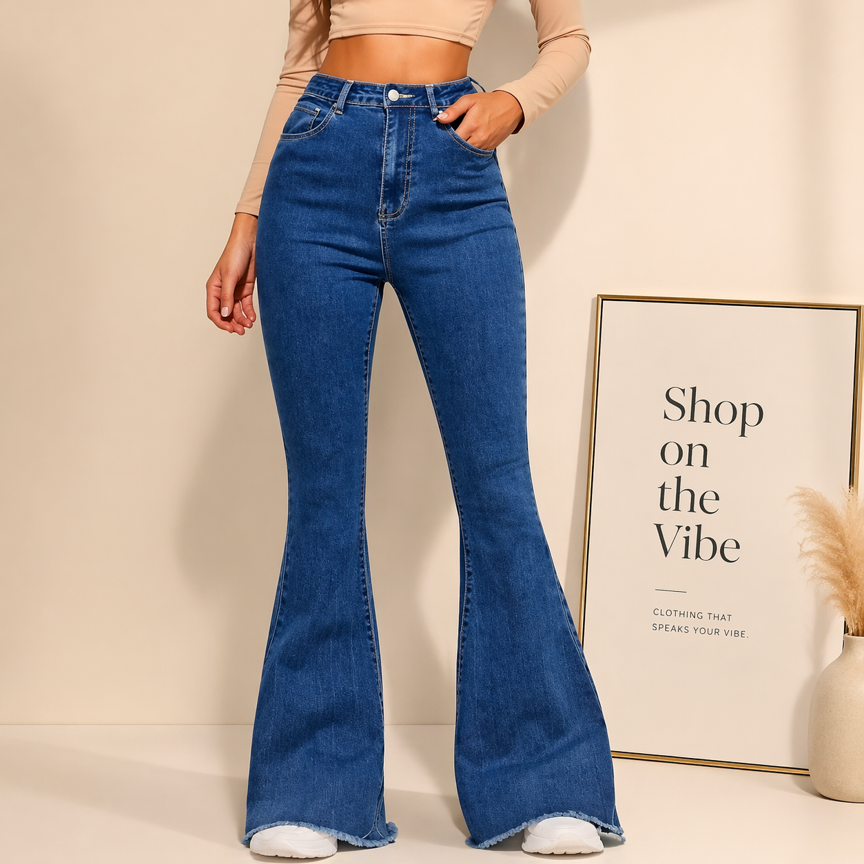 MID BLUE BELL BOTTOM JEANS
