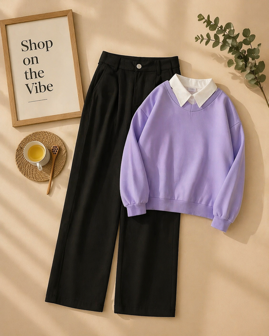 LILAC COLLAR SWEATSHIRT WITH JEANS