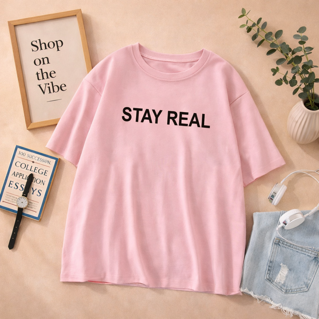 PINK TSHIRT STAY REAL