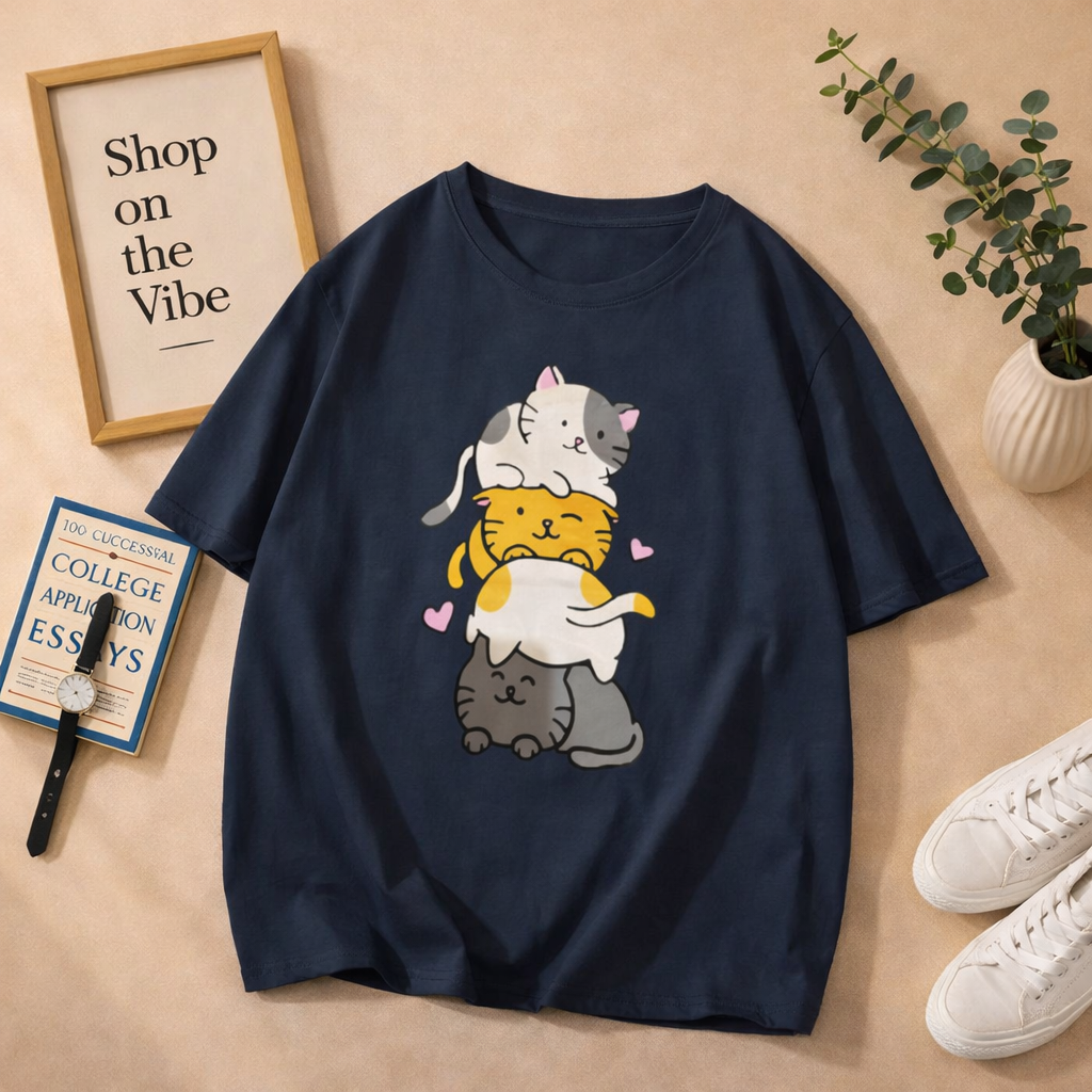 NAVY BLUE CAT ON CAT TSHIRT