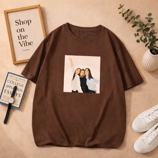 BROWN TSHIRT WITH 3 GIRLS PRINT