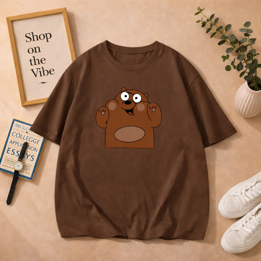 DARK BROWN TEE WITH BEAR PRINT