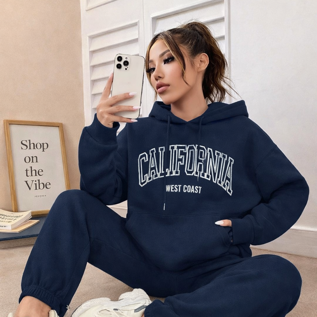NAVY BLUE HOODIE CALIFORNIA WITH NAVY BLUE TROUSER