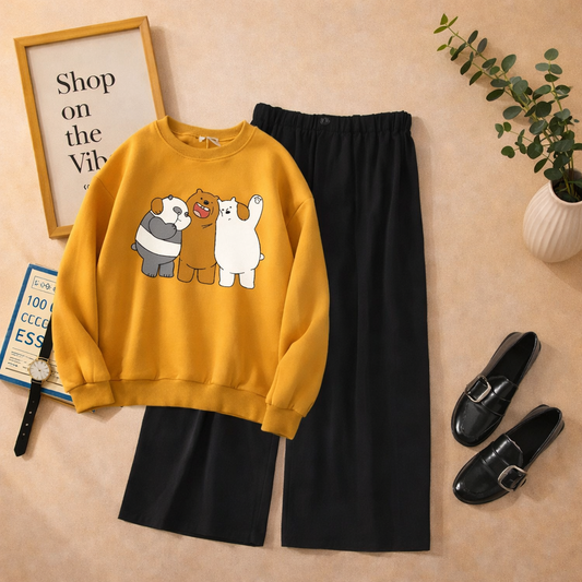 MUSTARD SWEATSHIRT TOGETHER BEAR WITH FLAPPER TROUSER
