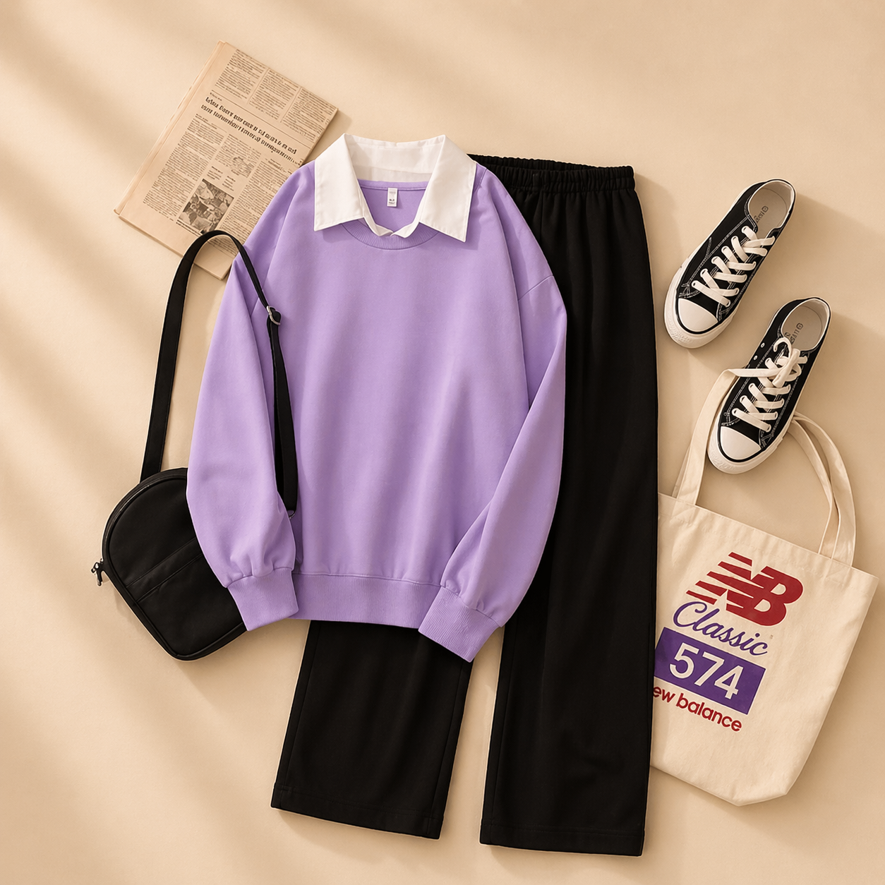 LILAC COLLAR SWEATSHIRT WITH FLAPPER TROUSER