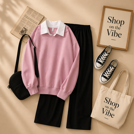 PINK COLLAR SWEATSHIRT WITH FLAPPER TROUSER