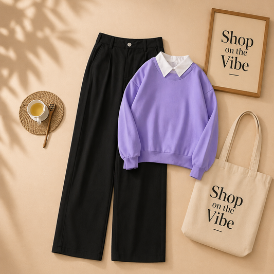 LILAC COLLAR SWEATSHIRT WITH JEANS