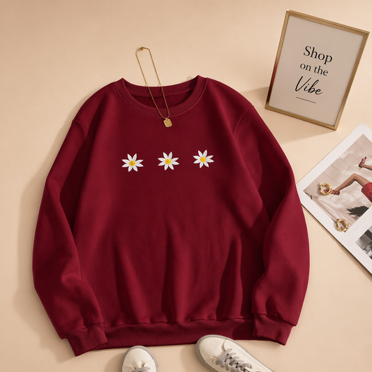 MAROON SWEATSHIRT WITH 3 DAISY