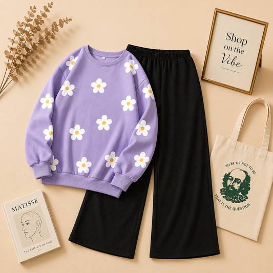 LILAC SWEATSHIRT SUNFLOWER ALLOVER WITH FLAPPER