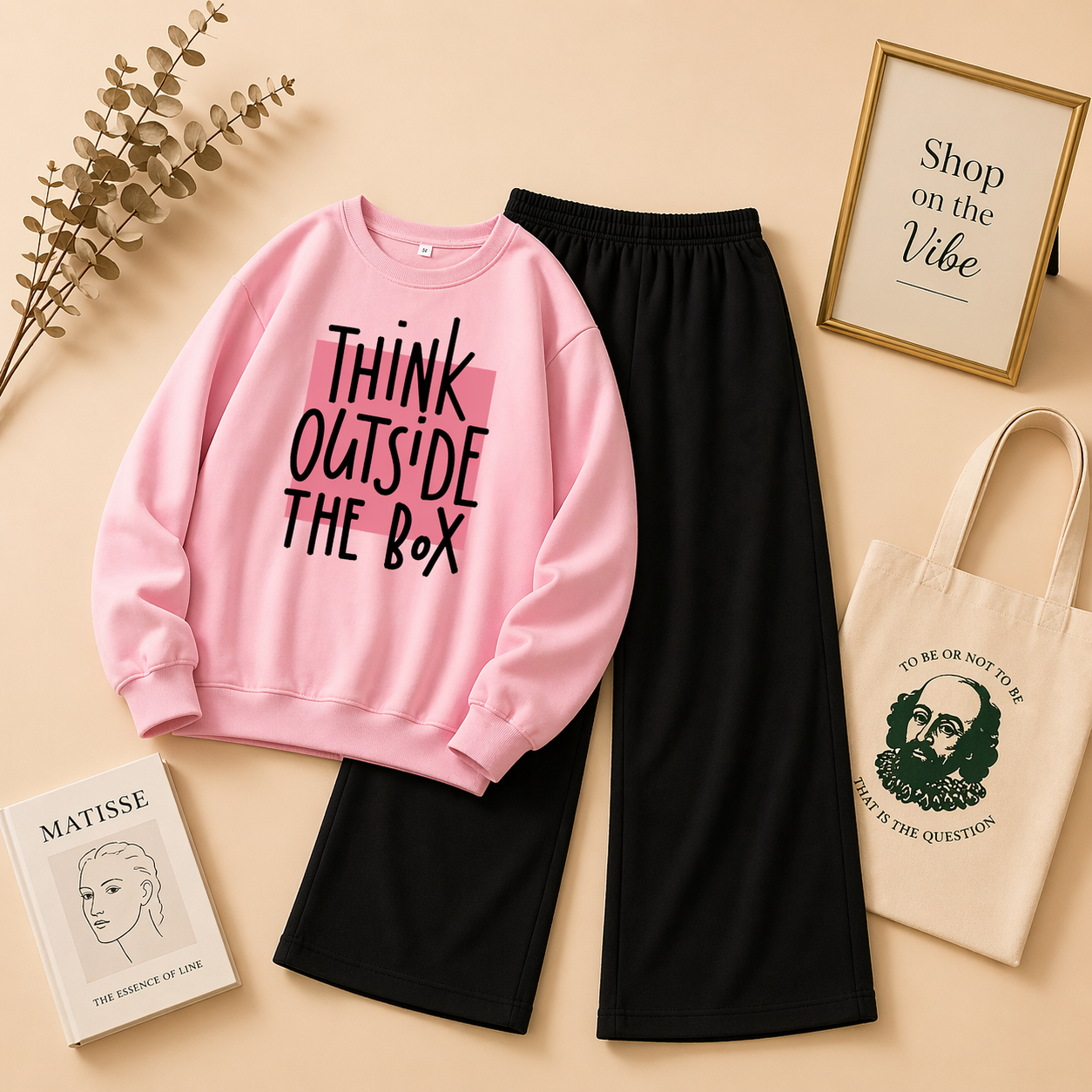 PINK SWEATSHIRT THINK OUTSIDE WITH FLAPPER