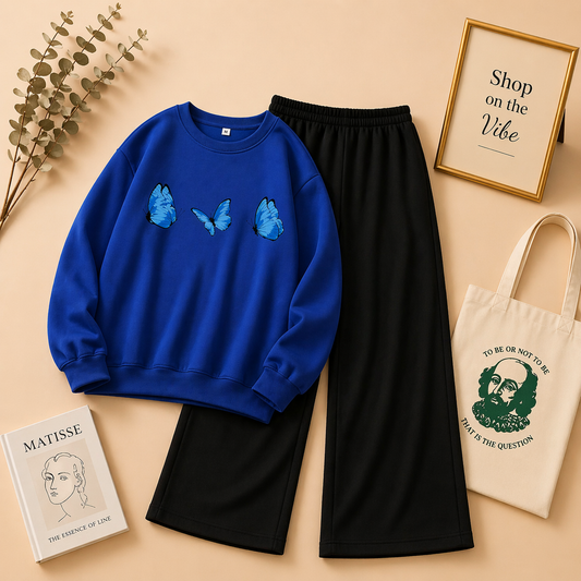 NAVY BLUE SWEAT 3 BUTTERFLIES WITH FLAPPER