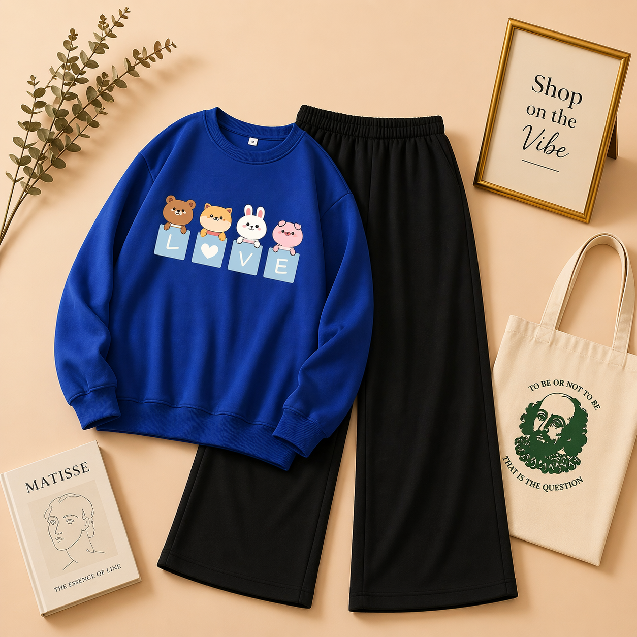 LOVE CARTOON NAVY BLUE SWEATSHIRT WITH FLAPPER