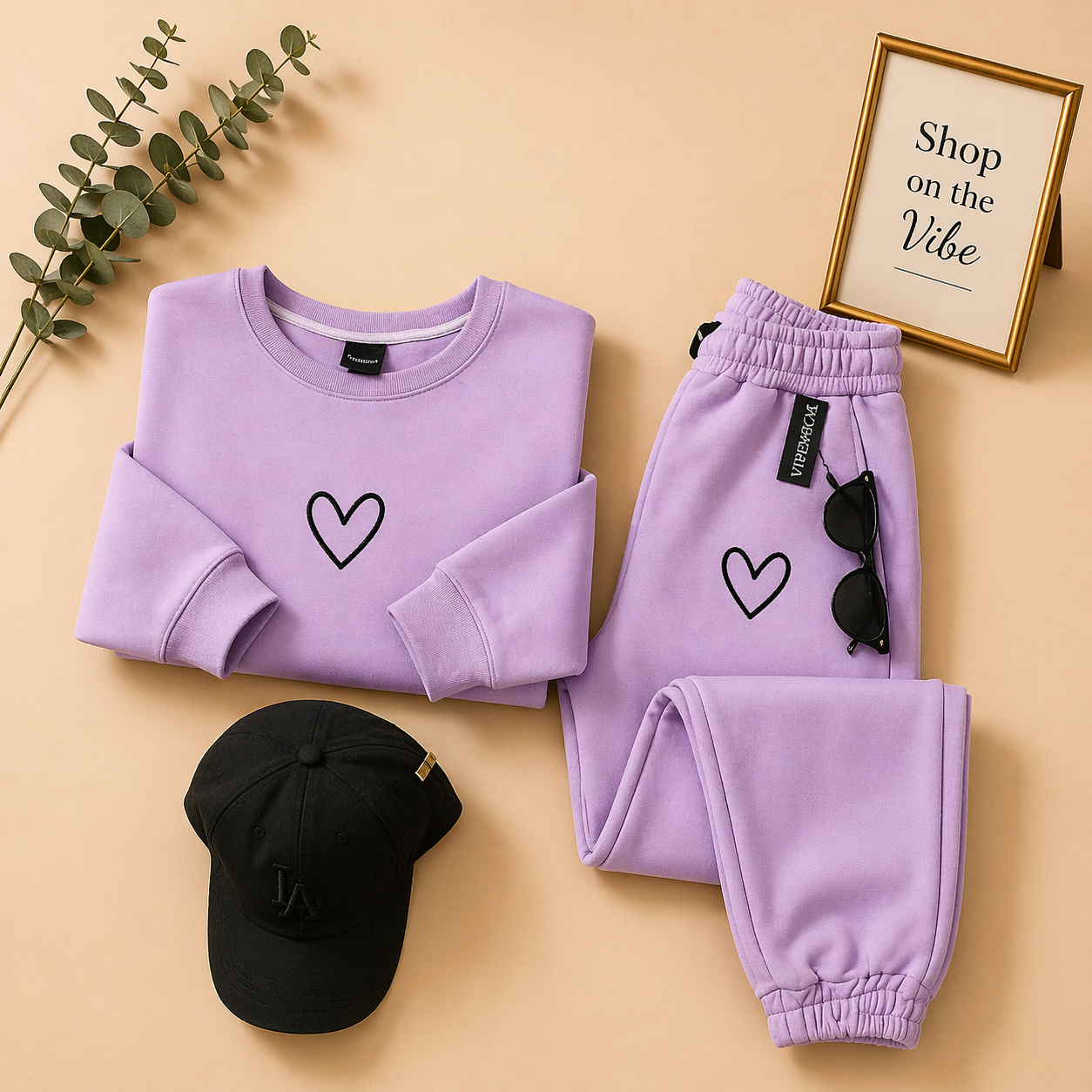 LILAC SWEATSHIRT WITH LILAC TROUSER WITH UNFILLED HEARTS