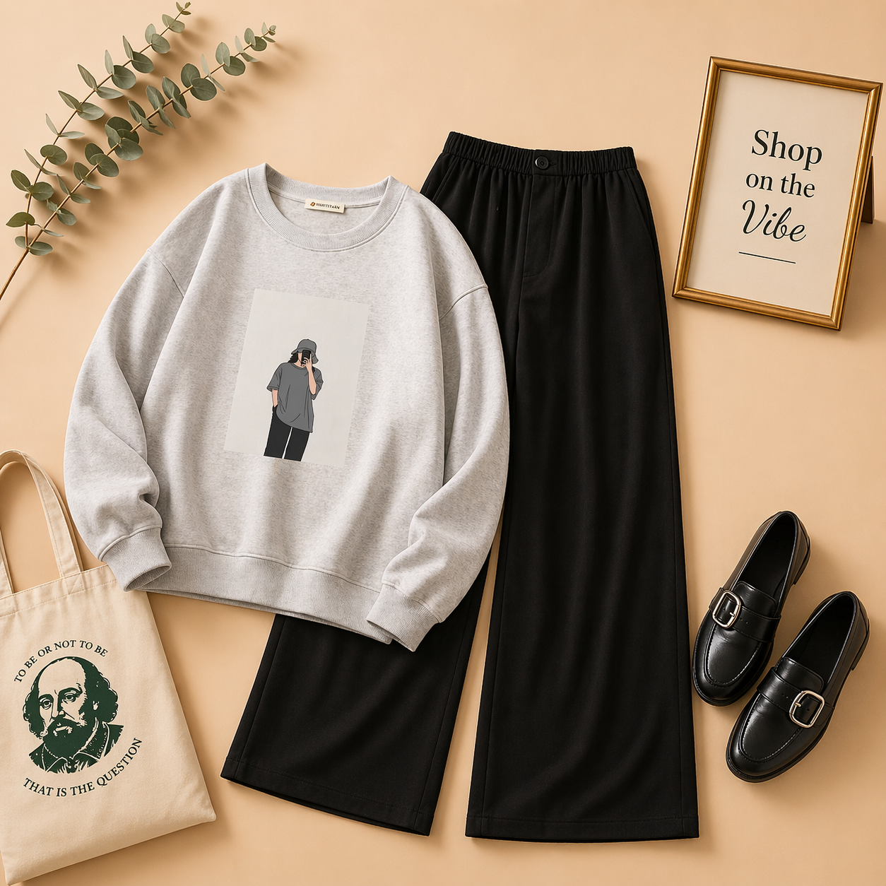 GREY SWEATSHIRT BAGGY GIRL WITH FLAPPER