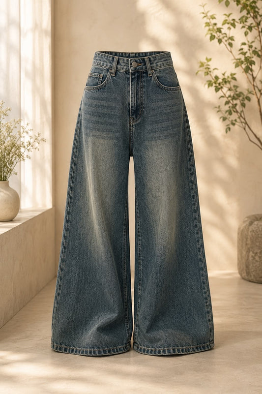 VINTAGE DARK BLUE GREENISH FADED JEANS