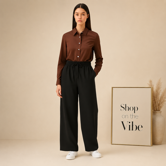 BROWN BUTTON DOWN SHIRT WITH BLACK FLAPPER