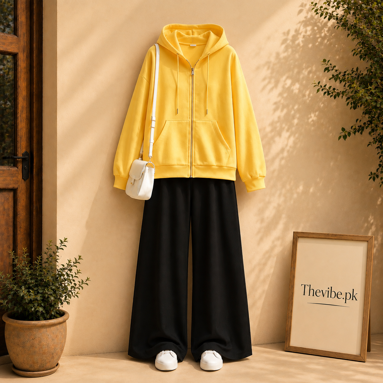 YELLOW ZIP HOODIE WITH BLACK FLAPPER