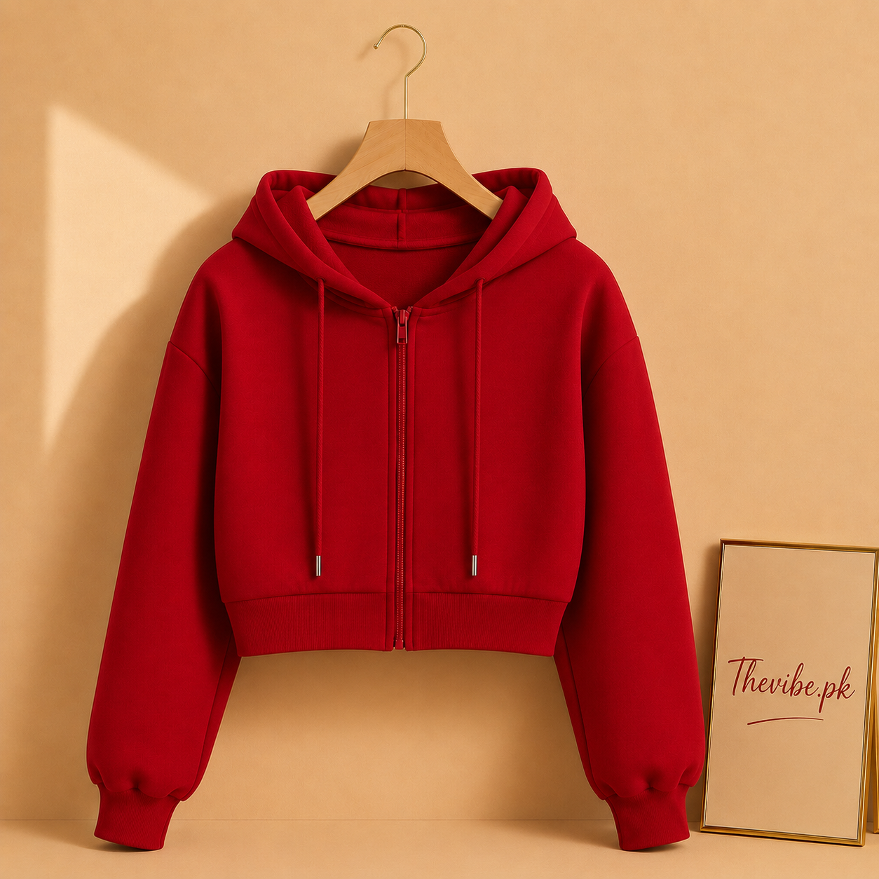 BASIC RED CROP ZIPPER HOOD