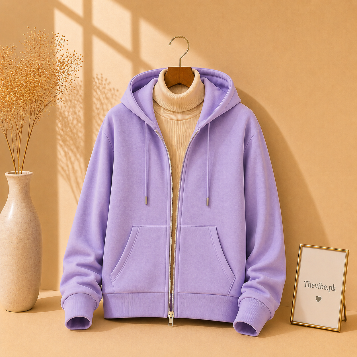 LILAC ZIPPER HOODIE WITH BEIGE HIGH