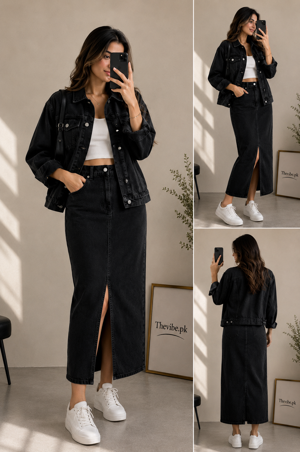 BLACK DENIM JACKET WITH BLACK DENIM SHIRT