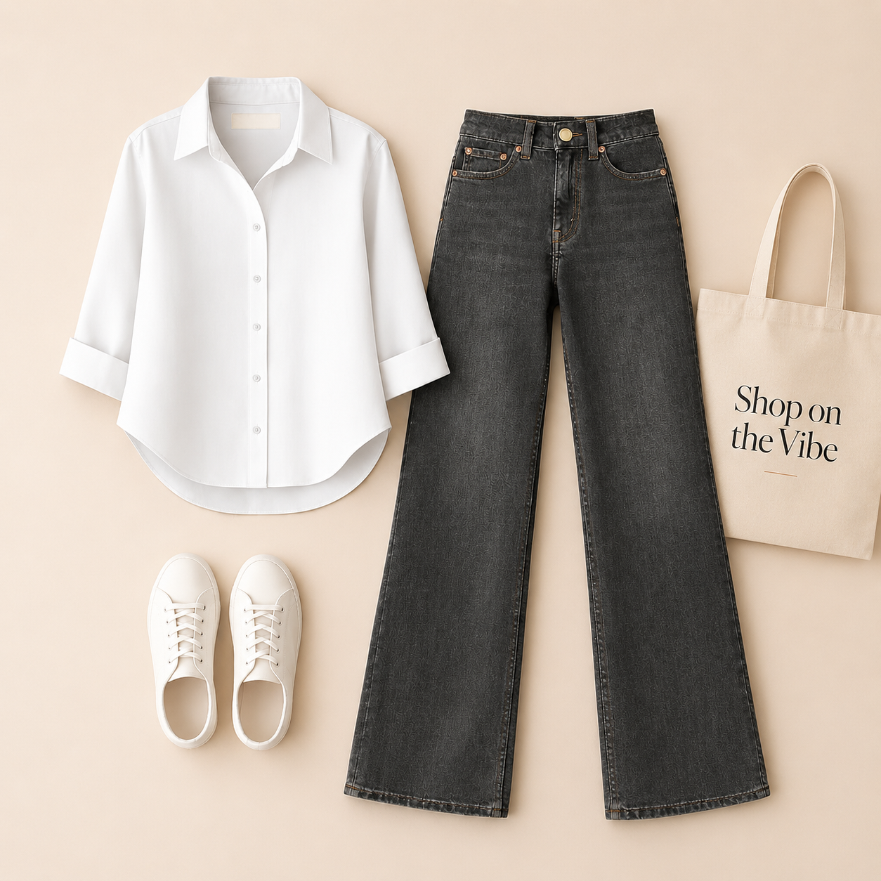 WHITE BUTTON SHIRT WITH MALAYSIAN BLACK WIDE LAG JEANS