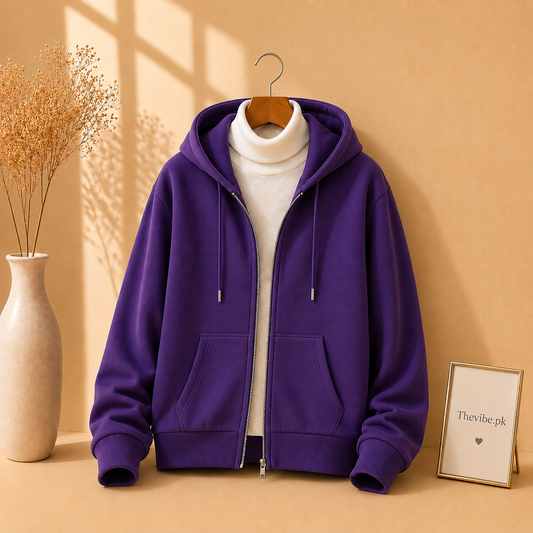 PURPLE ZIPPER HOODIE WITH WHITE HIGH NECK