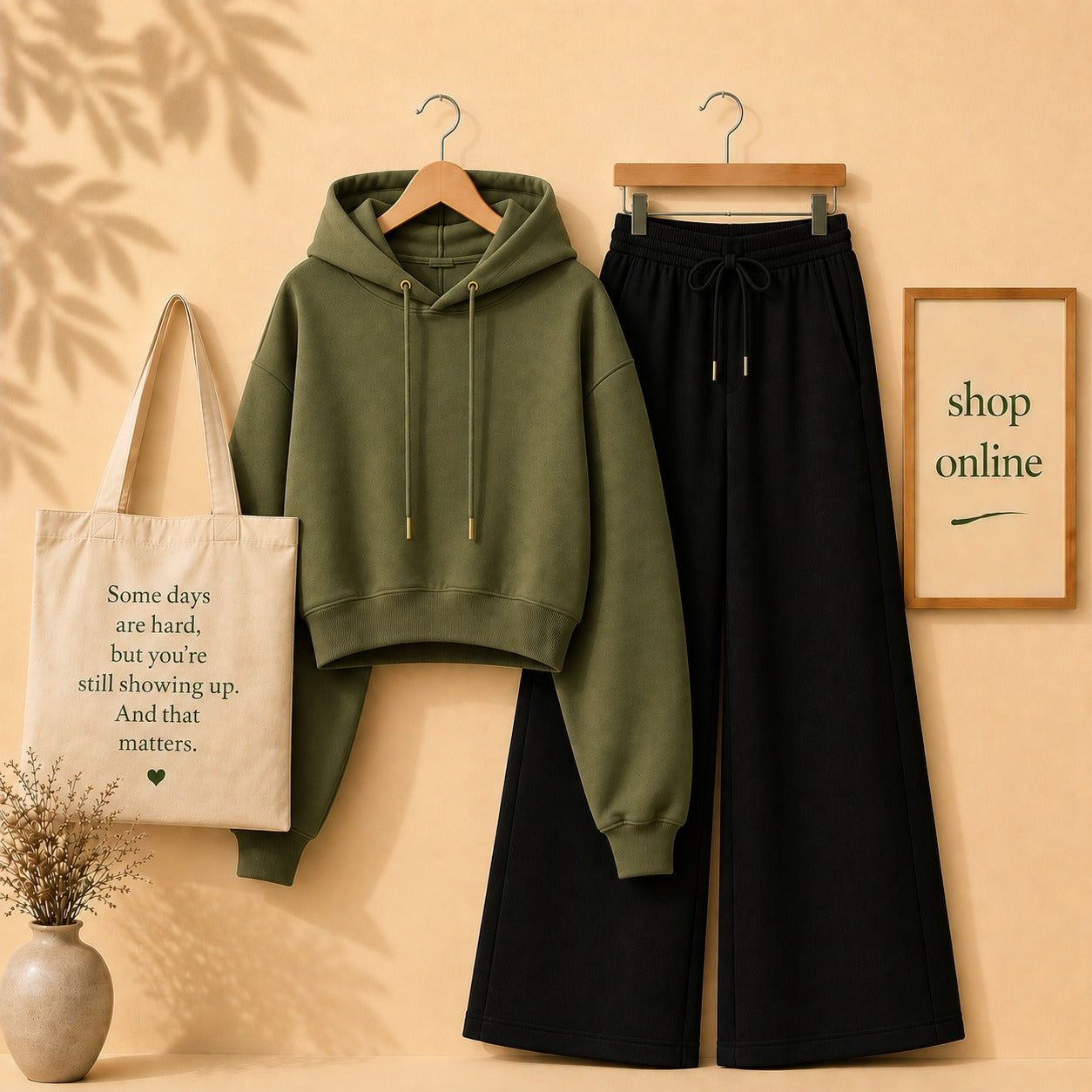 BASIC OLIVE GREEN CROP HOOD WITH BLACK FLAPPER