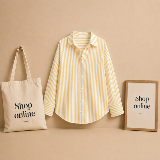 YELLOW AND WHITE STRIPED BUTTON DOWN SHIRT