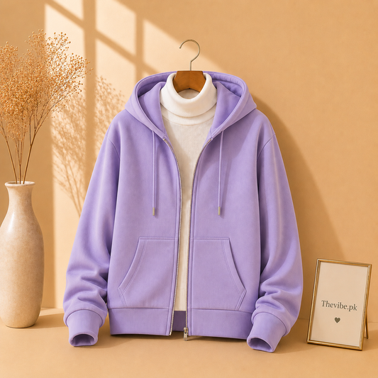 LILAC ZIPPER HOODIE WITH WHITE HIGH NECK