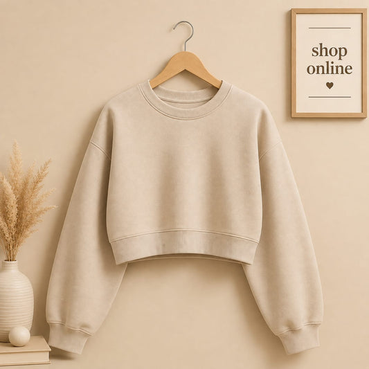 BASIC BEIGE CROP SWEATSHIRT