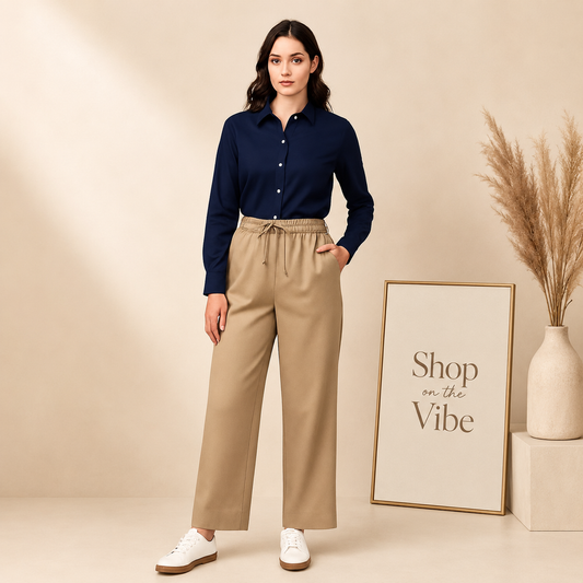 NAVY BLUE BUTTON DOWN SHIRT WITH BEIGE FLAPPER