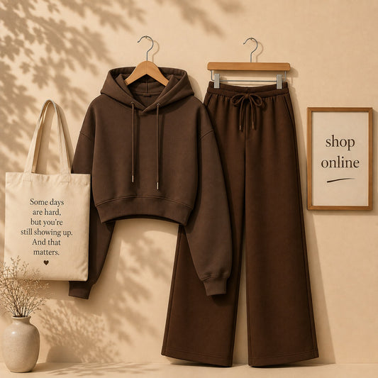 BASIC BROWN CROP HOOD WITH BROWN FLAPPER