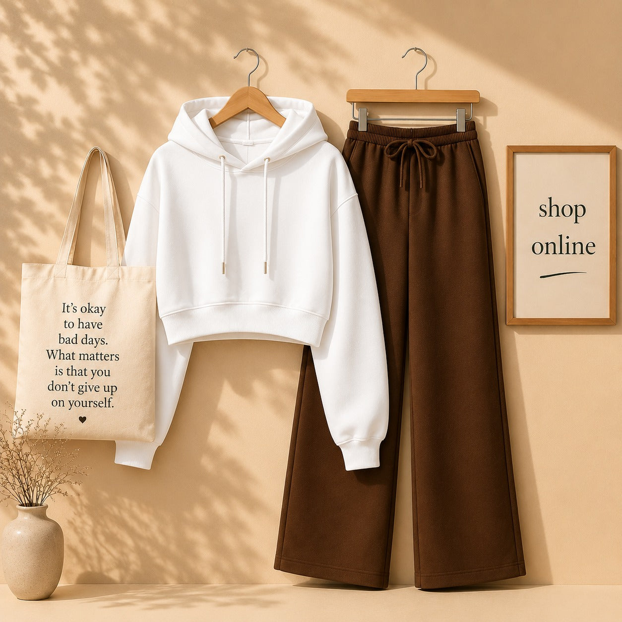 BASIC WHITE CROP HOOD WITH BROWN FLAPPER