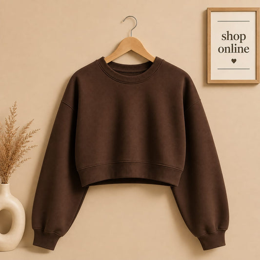BASIC DARK BROWN CROP SWEATSHIRT