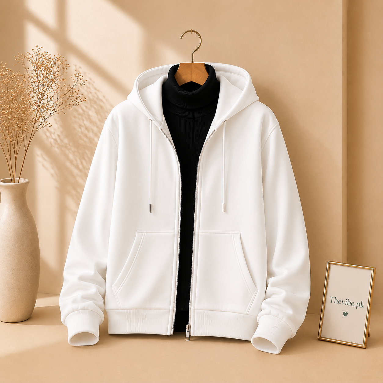WHITE ZIPPER HOODIE WITH BLACK HIGH