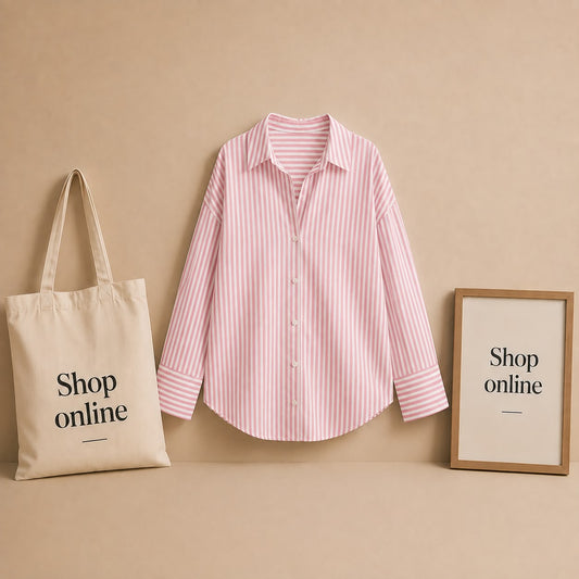 PINK AND WHITE STRIPED BUTTON DOWN SHIRT