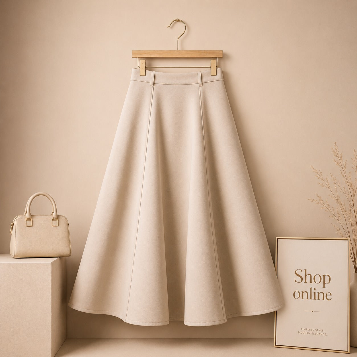 BEIGE COTTON TWILL Skirt.
