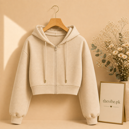 BASIC BEIGE CROP ZIPPER HOOD