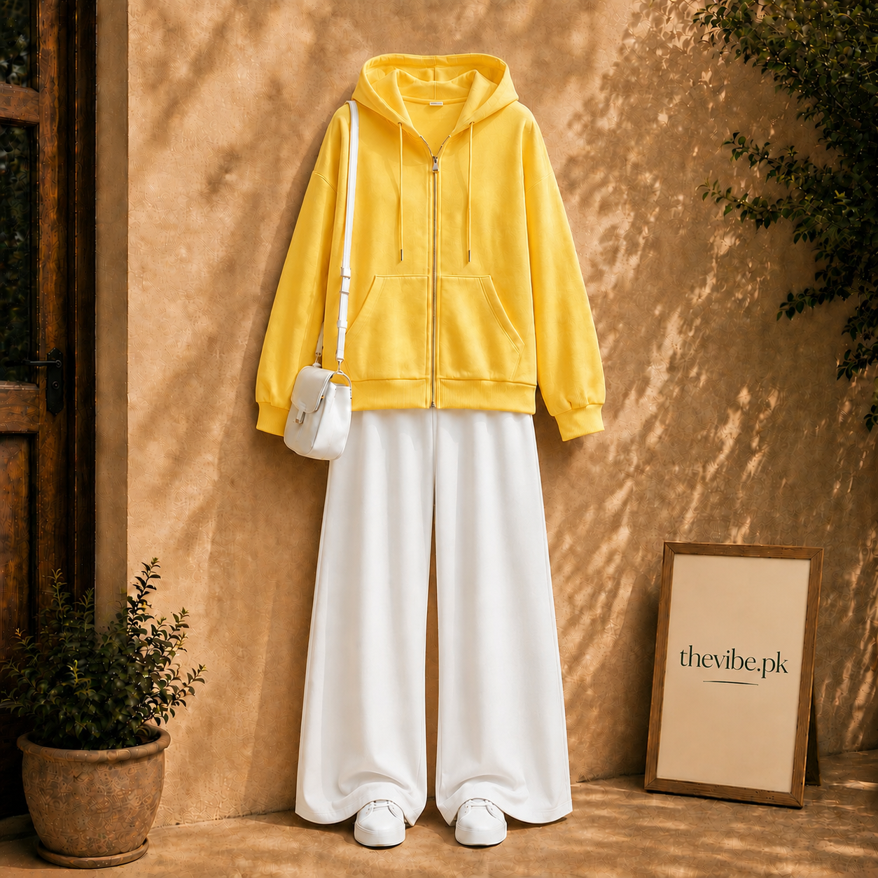 YELLOW ZIP HOODIE WITH WHITE FLAPPER