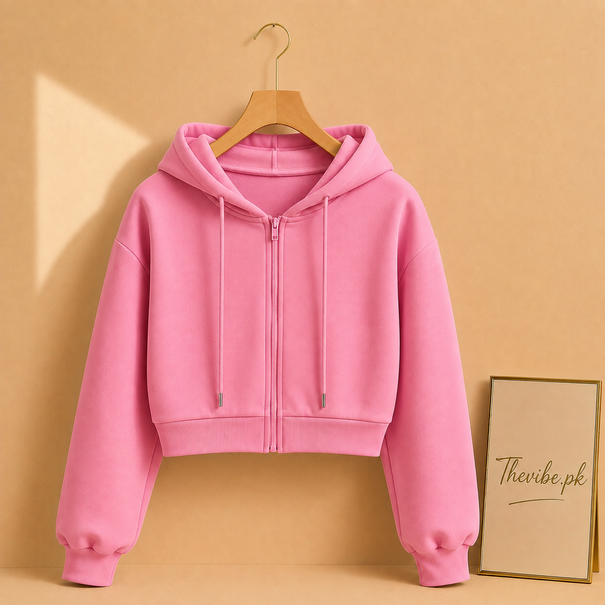 BASIC PINK CROP ZIPPER HOOD