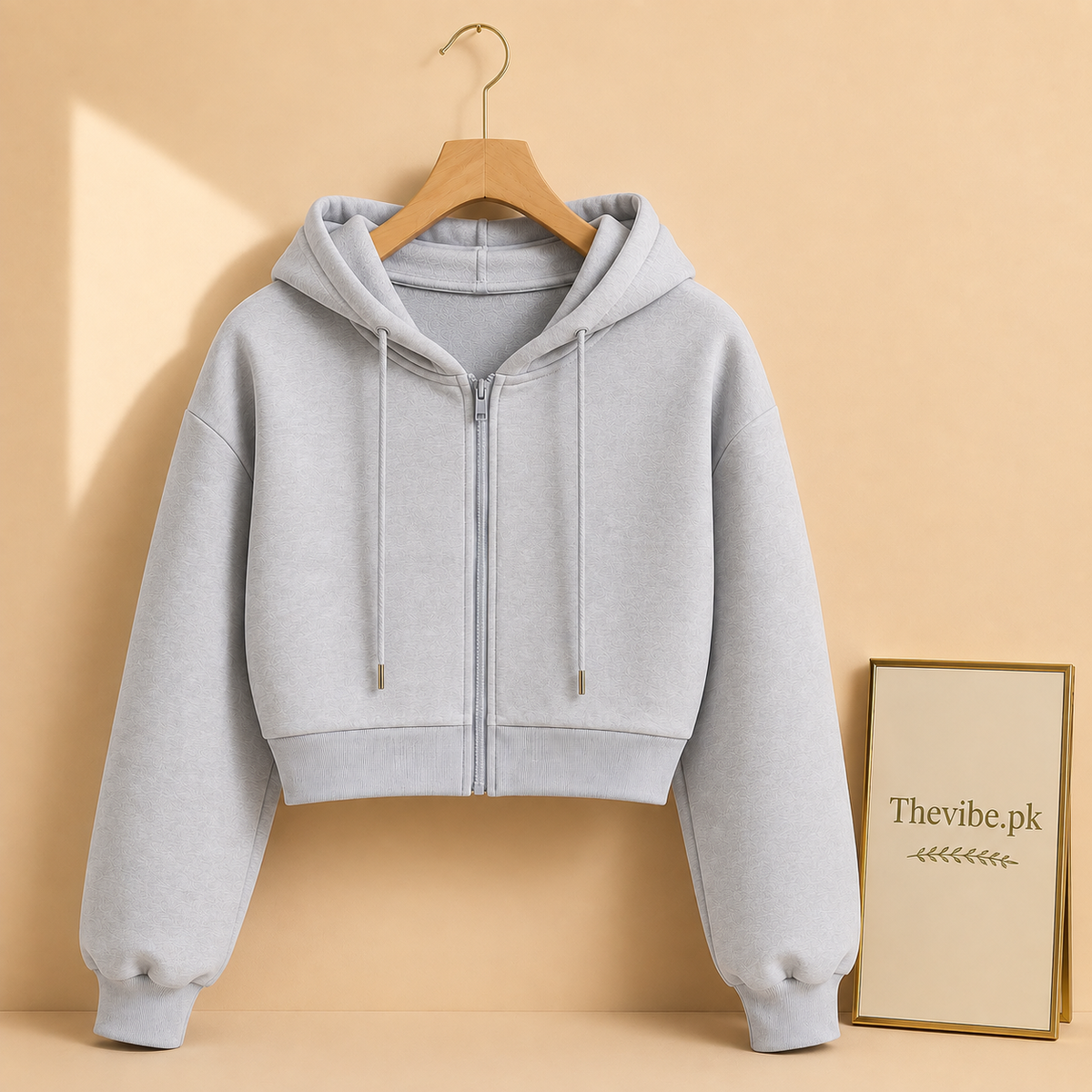 BASIC GREY CROP ZIPPER HOOD