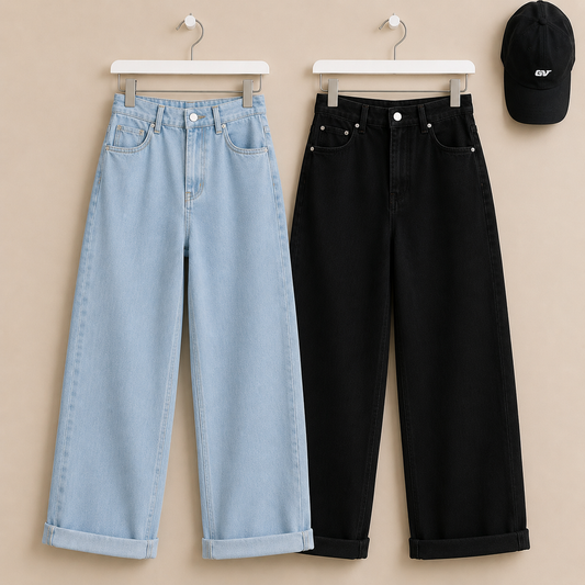 PACK OF 2 WIDE LEG JEANS (BLACK AND ICE BLUE)