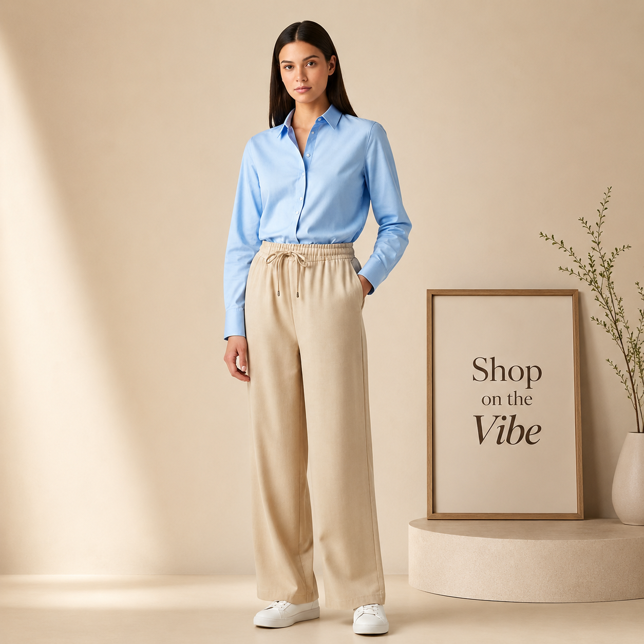 SKY BLUE BUTTON DOWN SHIRT WITH BEIGE FLAPPER