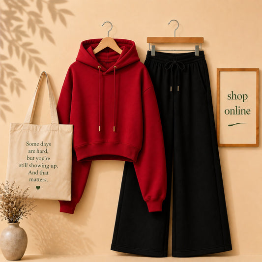 BASIC RED CROP HOOD WITH BLACK FLAPPER