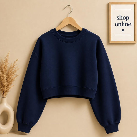 BASIC NAVY BLUE CROP SWEATSHIRT