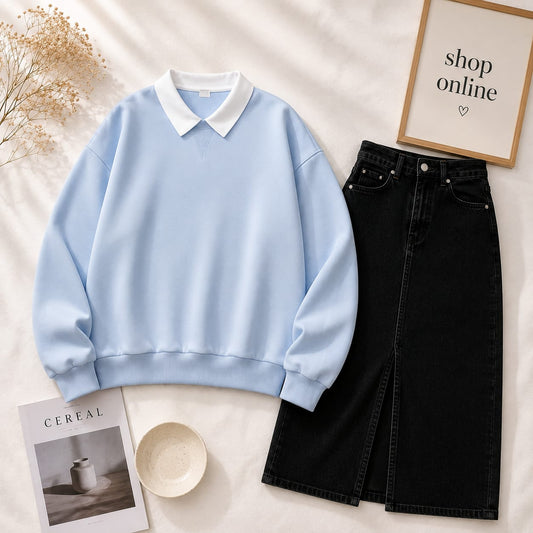 SKY BLUE COLLAR SWEATSHIRT WITH BLACK  SHIRT