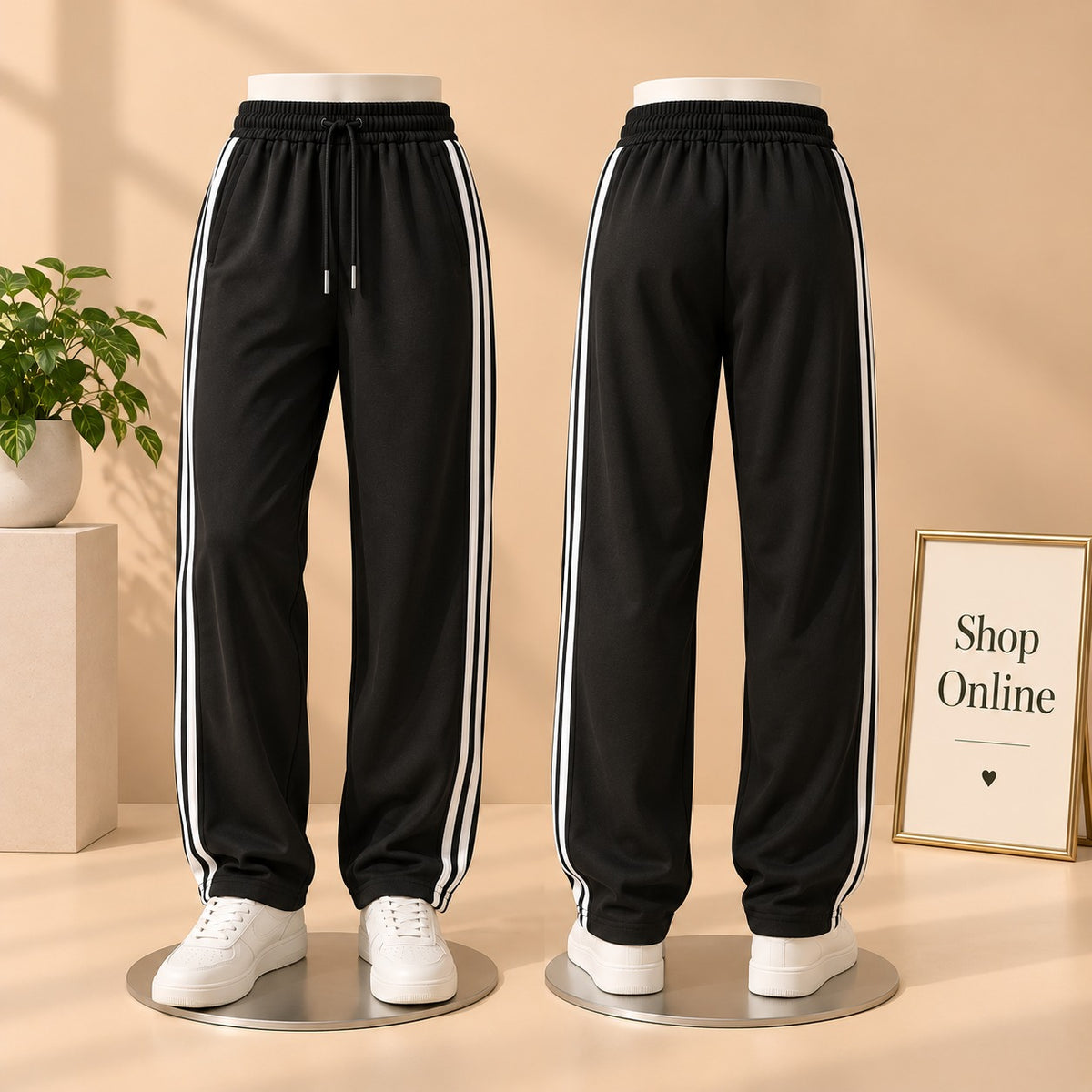 BLACK THREE STRIPES TROUSER