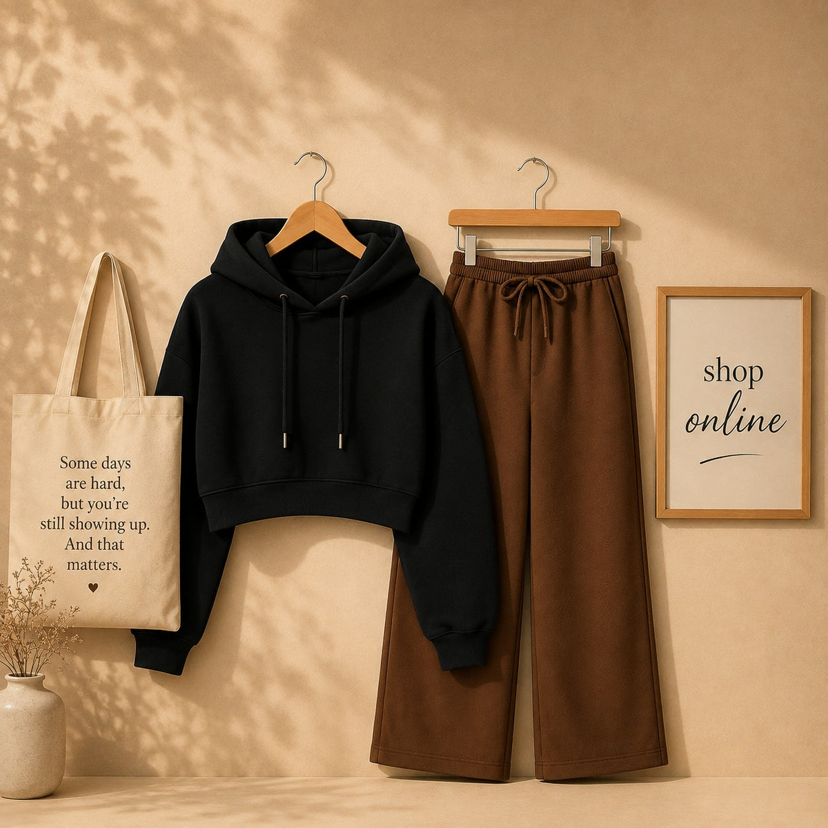 BASIC BLACK CROP HOOD WITH BROWN FLAPPER