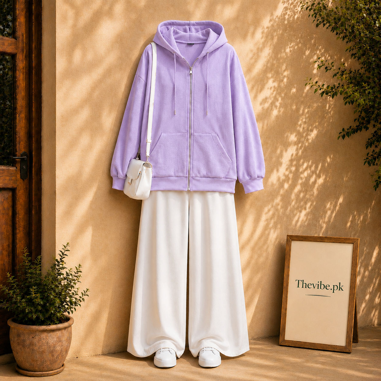 LILAC ZIP HOODIE WITH WHITE FLAPPER