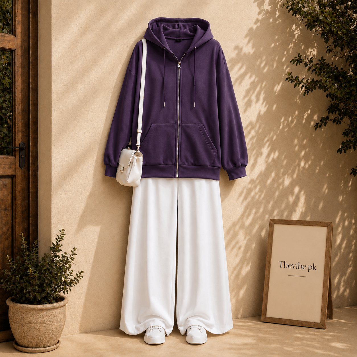 PURPLE ZIP HOODIE WITH WHITE FLAPPER